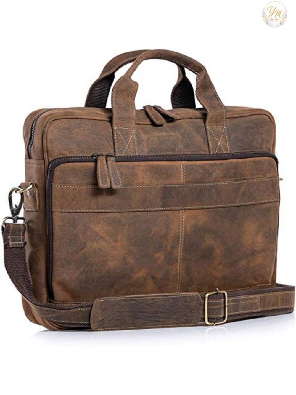 Genuine Buffalo Leather 18" Laptop Messenger Bag Briefcase Satchel Unisex
